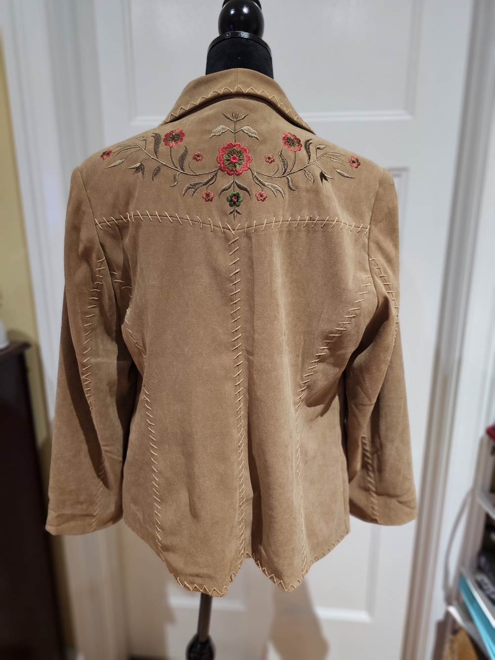 Susan Graver Tan Suede Jacket with Floral Pocket Embroidery - Picture 4 of 8